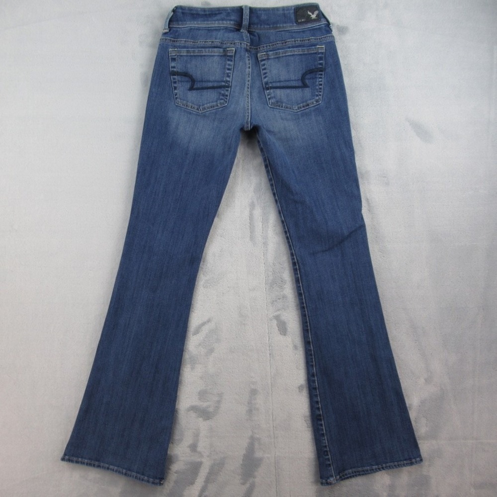 American Eagle Kick Boot Jeans Womens 0 Short Blue 360 Super Stretch Low Rise - Picture 8 of 11